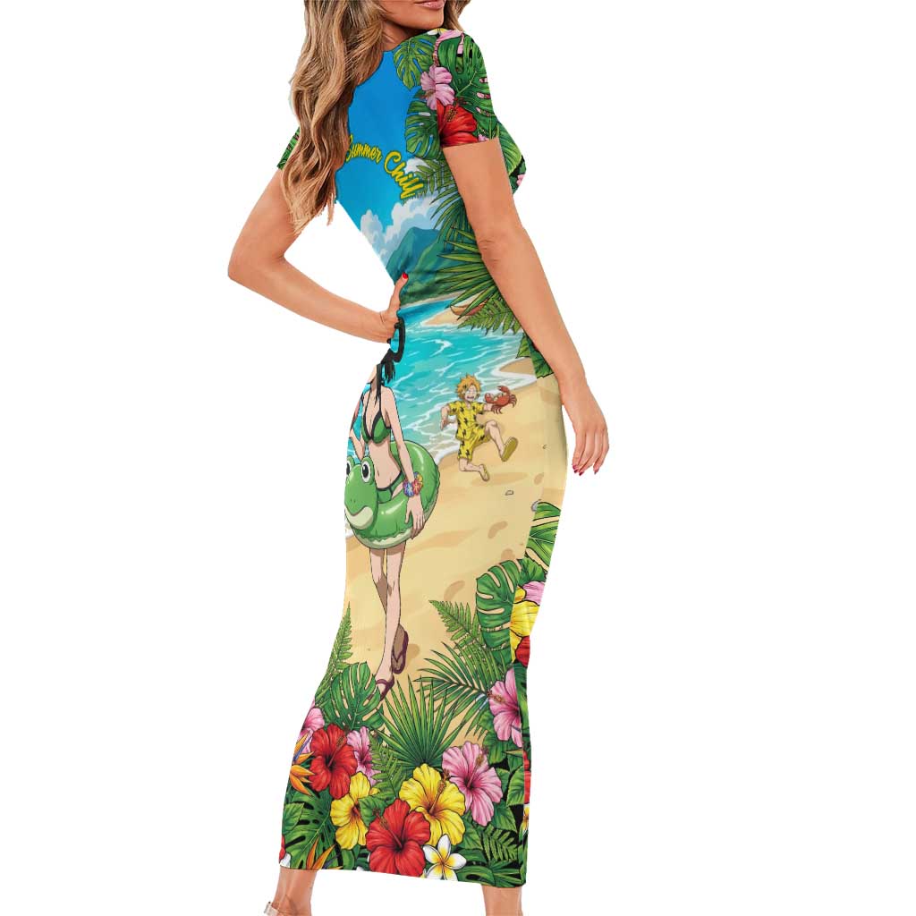 Tsuyu Asui Summer Chill Short Sleeve Bodycon Dress Tropical Anime Vacation Art