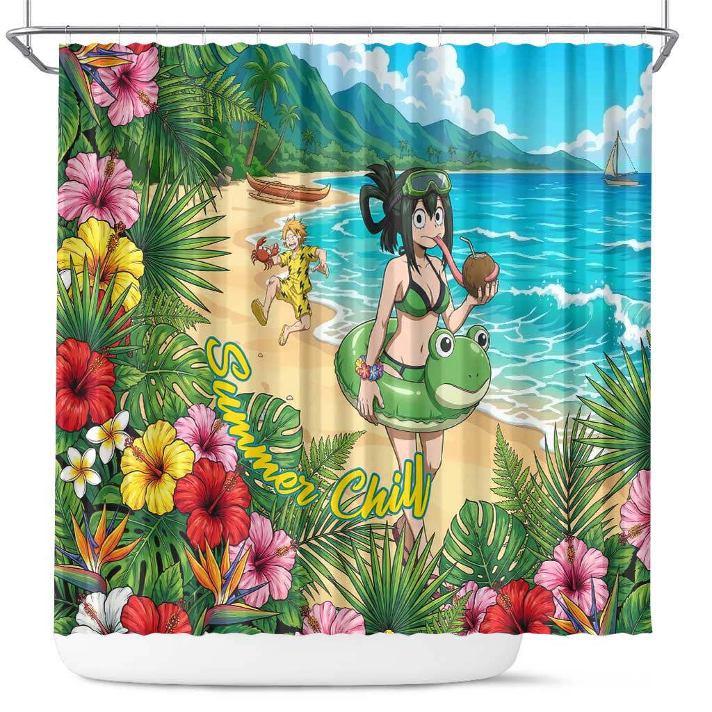 Tsuyu Asui Summer Chill Shower Curtain Tropical Anime Vacation Art