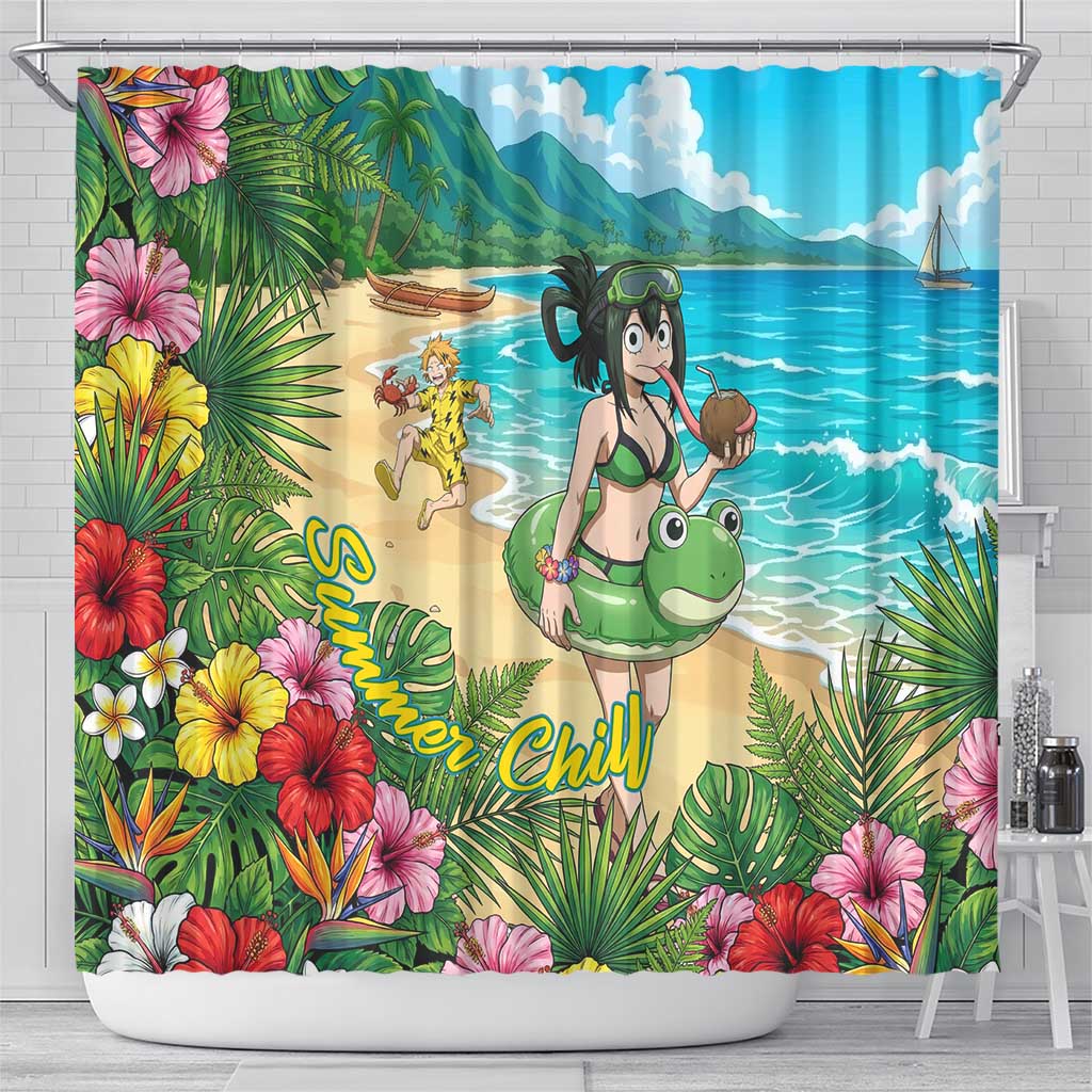 Tsuyu Asui Summer Chill Shower Curtain Tropical Anime Vacation Art