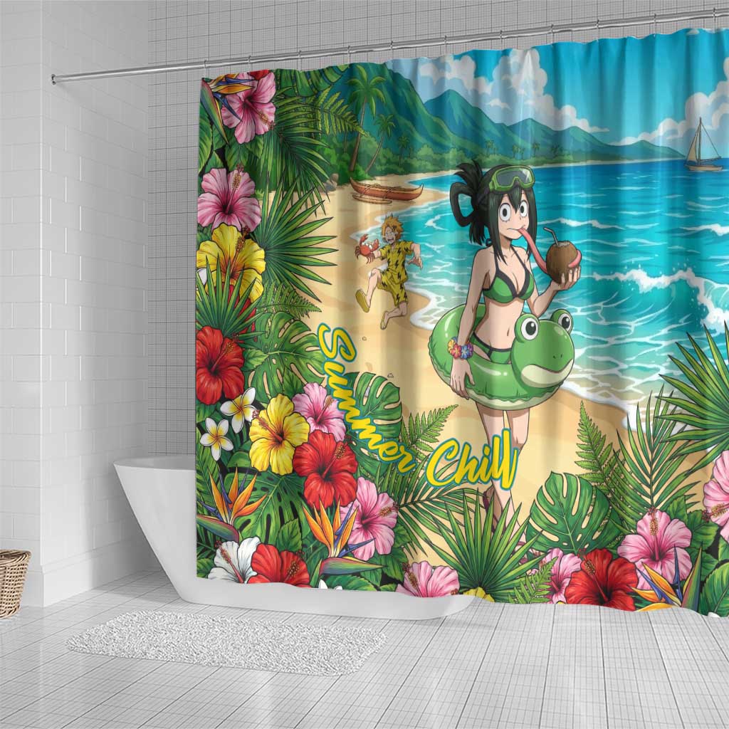 Tsuyu Asui Summer Chill Shower Curtain Tropical Anime Vacation Art