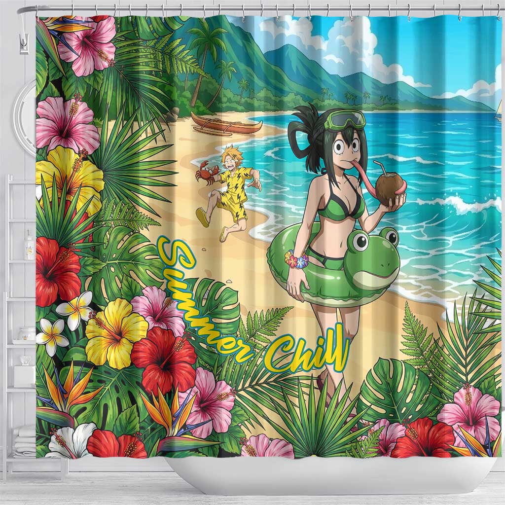 Tsuyu Asui Summer Chill Shower Curtain Tropical Anime Vacation Art