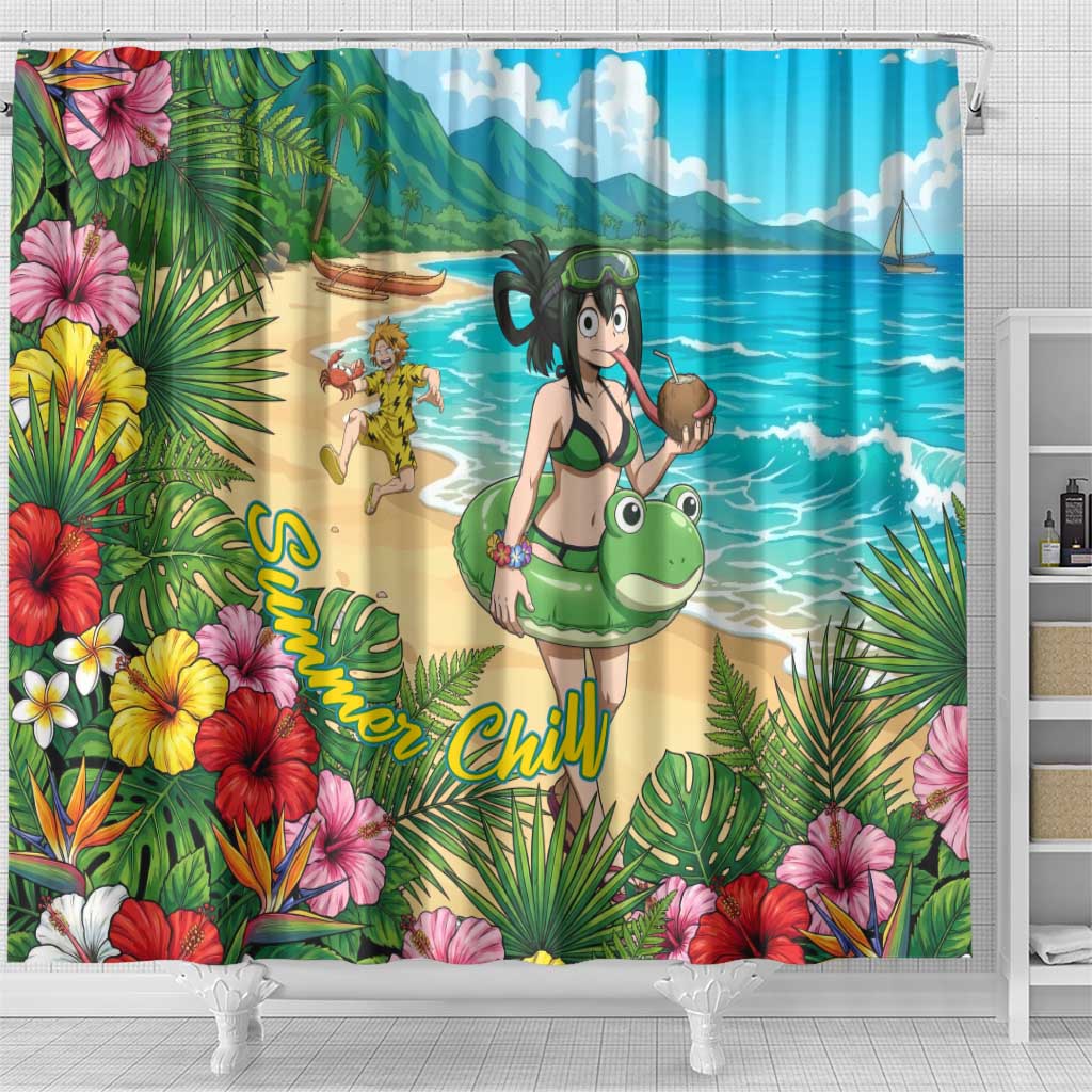 Tsuyu Asui Summer Chill Shower Curtain Tropical Anime Vacation Art