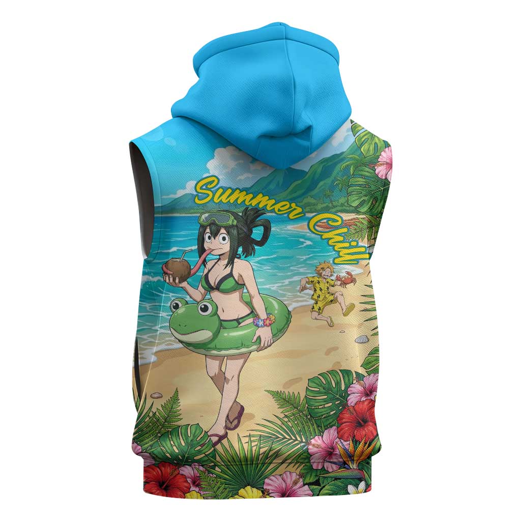 Tsuyu Asui Summer Chill Sleeveless Hoodie Tropical Anime Vacation Art