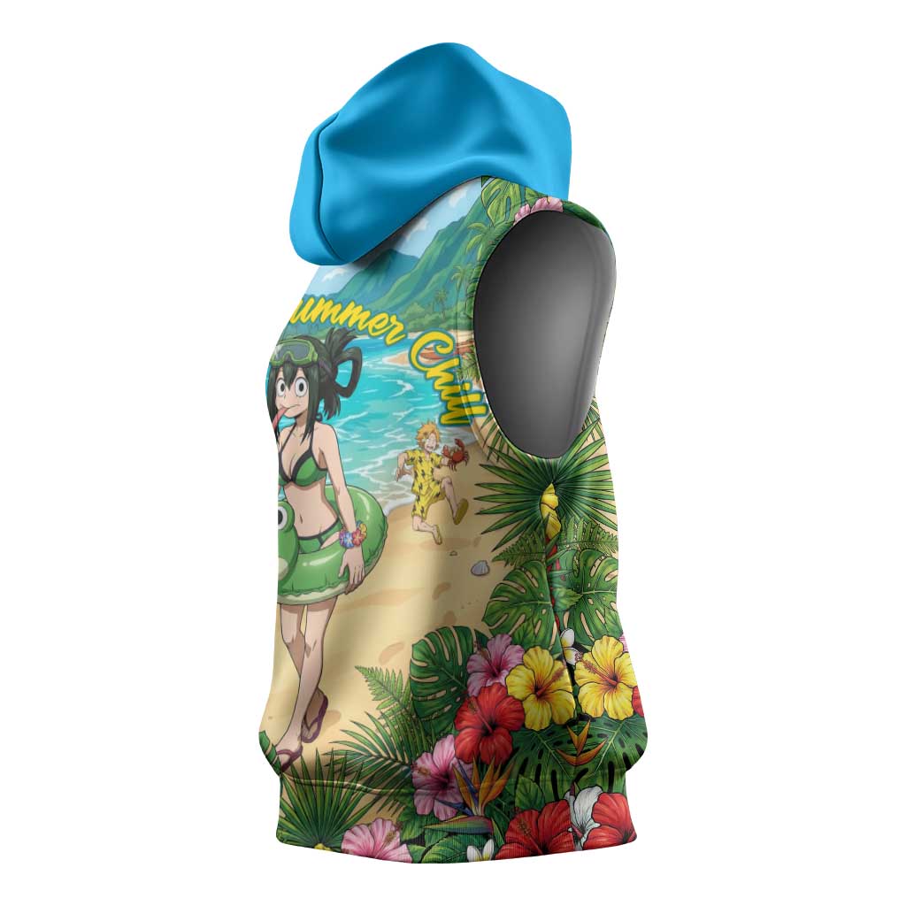 Tsuyu Asui Summer Chill Sleeveless Hoodie Tropical Anime Vacation Art