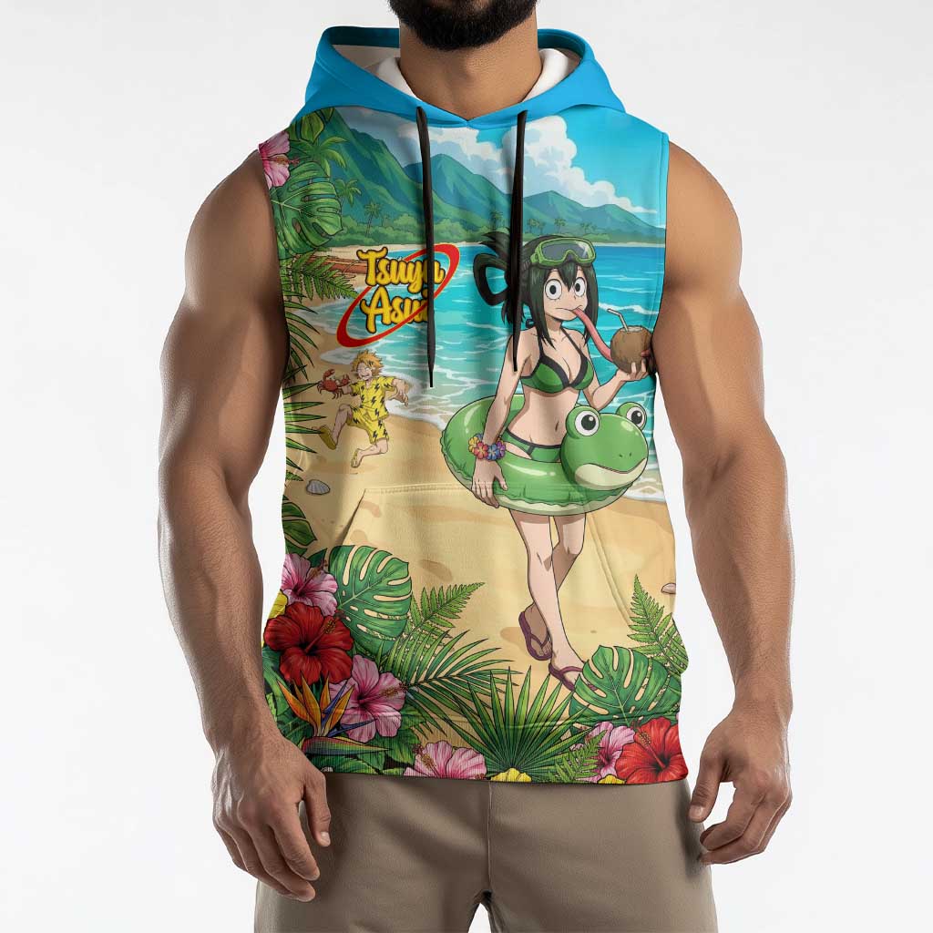 Tsuyu Asui Summer Chill Sleeveless Hoodie Tropical Anime Vacation Art