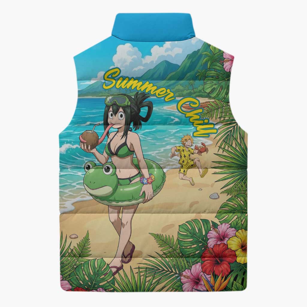 Tsuyu Asui Summer Chill Sleeveless Puffer Jacket Tropical Anime Vacation Art