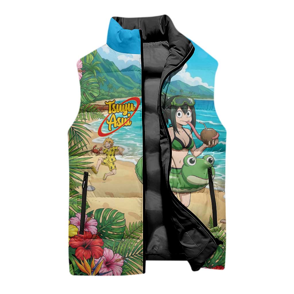 Tsuyu Asui Summer Chill Sleeveless Puffer Jacket Tropical Anime Vacation Art