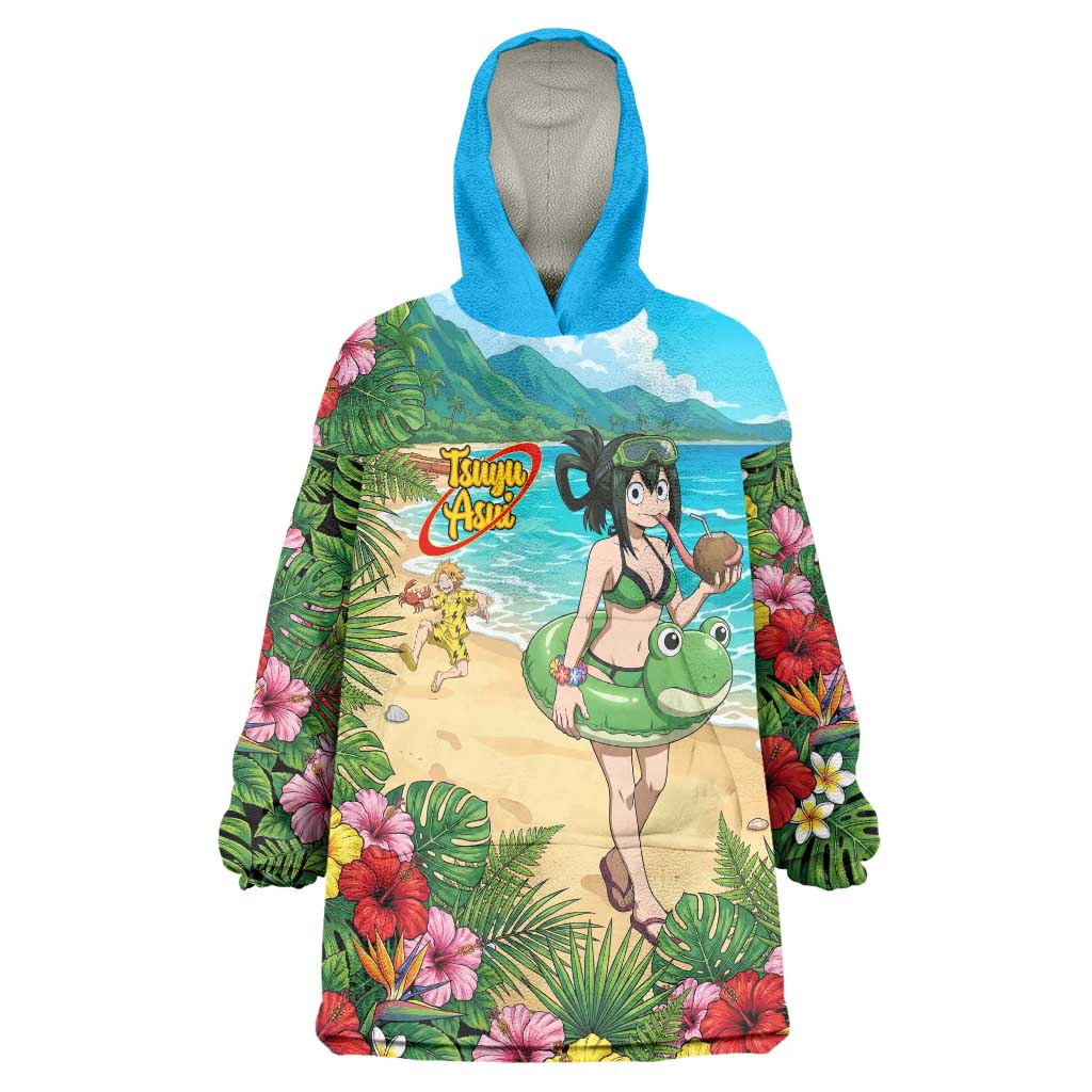 Tsuyu Asui Summer Chill Wearable Blanket Hoodie Tropical Anime Vacation Art