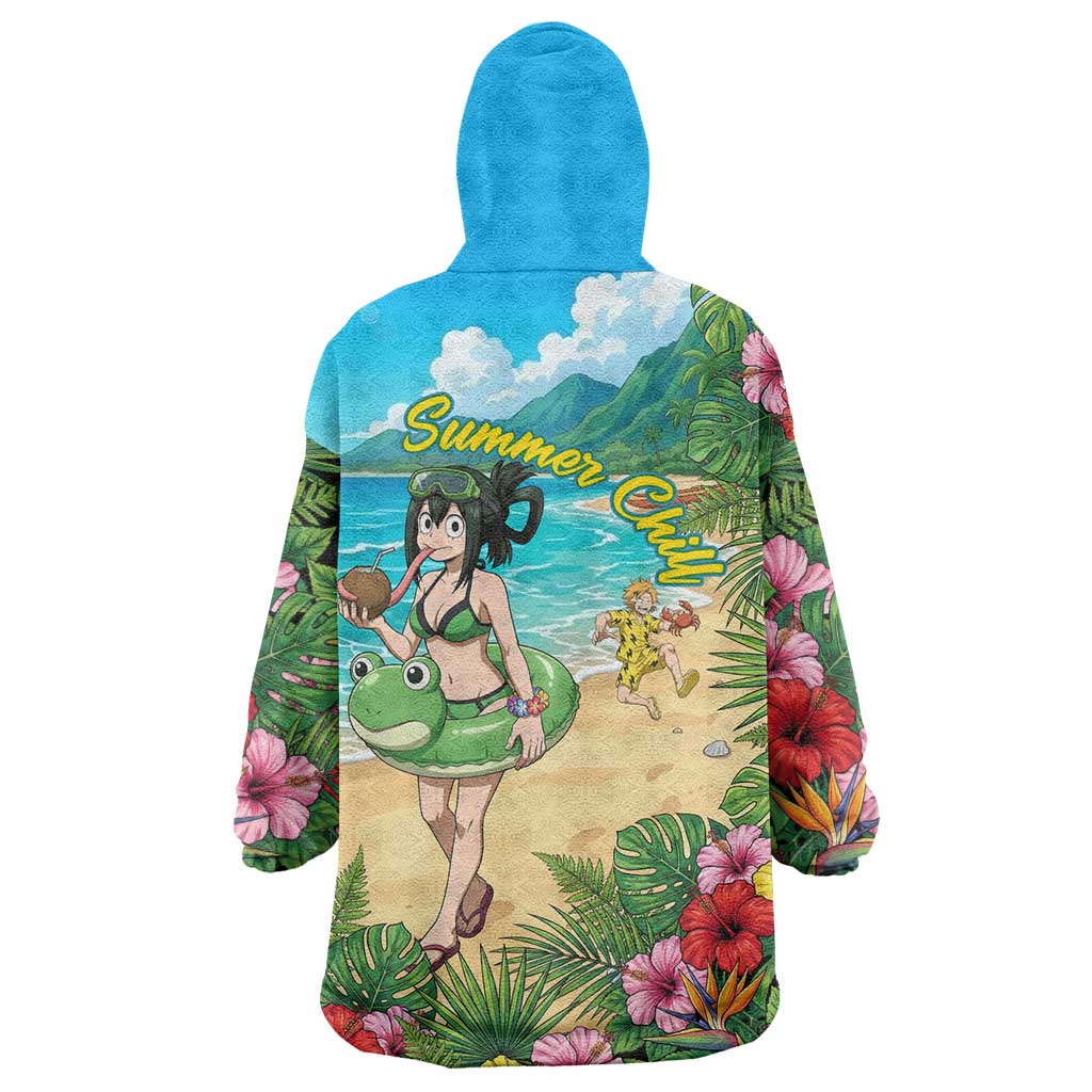 Tsuyu Asui Summer Chill Wearable Blanket Hoodie Tropical Anime Vacation Art