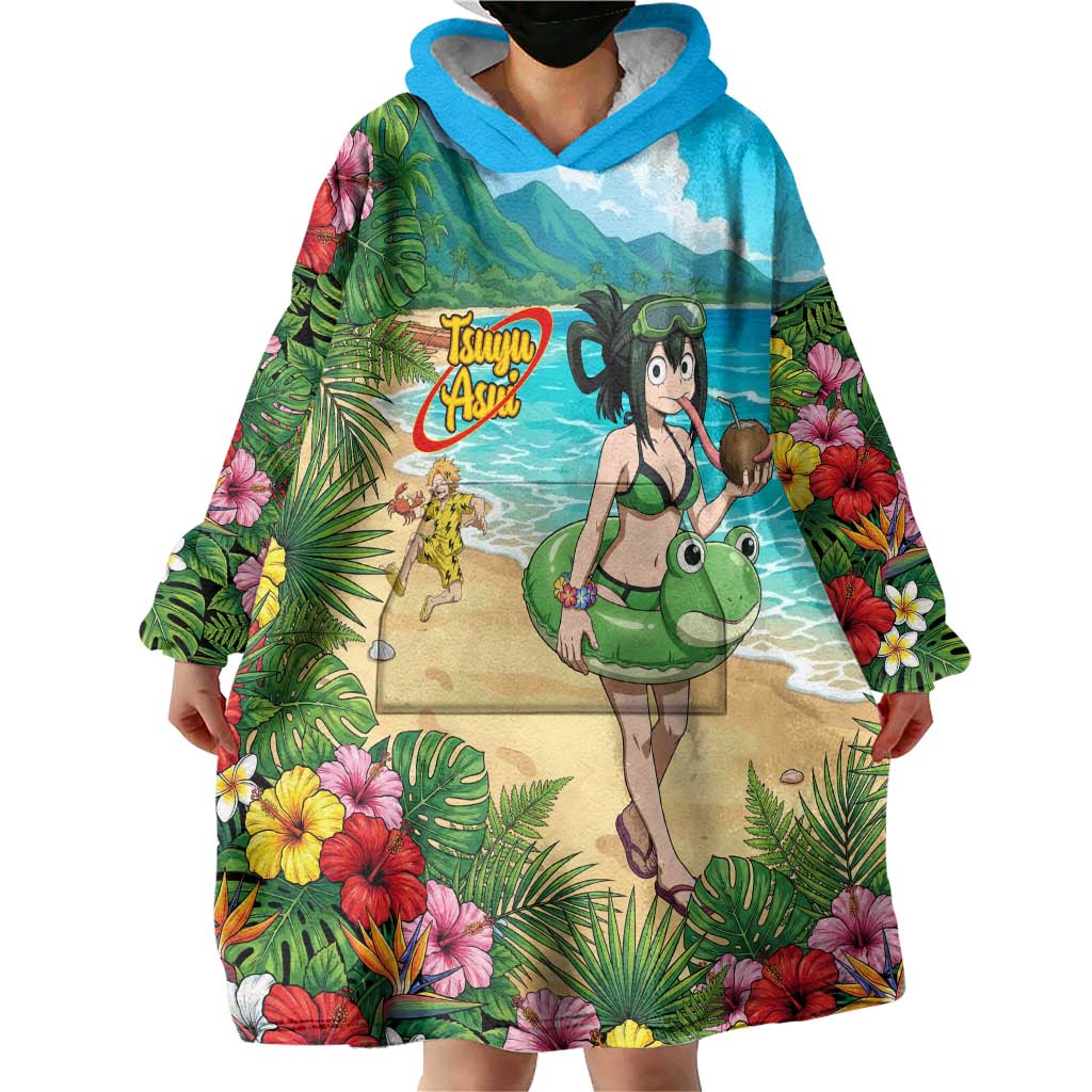 Tsuyu Asui Summer Chill Wearable Blanket Hoodie Tropical Anime Vacation Art