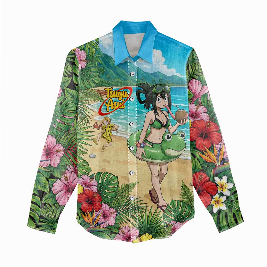 Tsuyu Asui Summer Chill Women Casual Shirt Tropical Anime Vacation Art