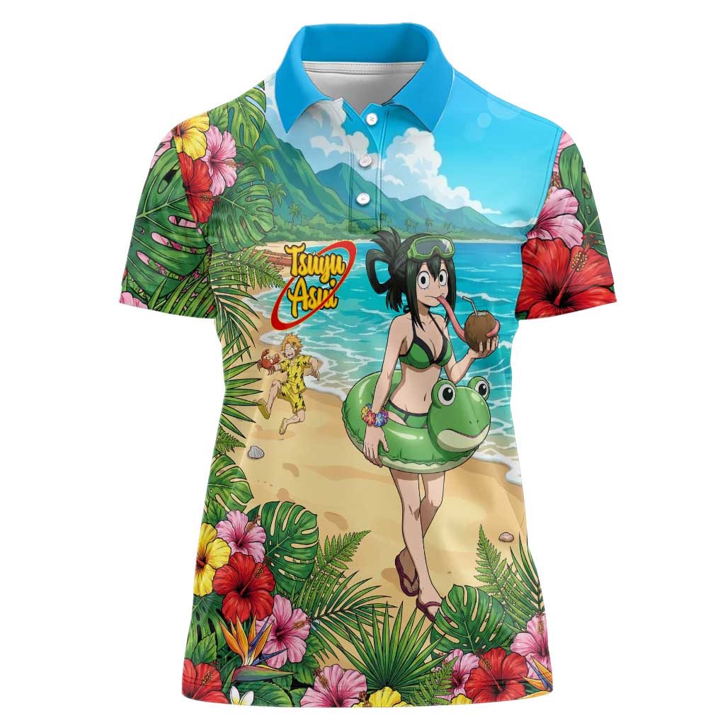 Tsuyu Asui Summer Chill Women Polo Shirt Tropical Anime Vacation Art
