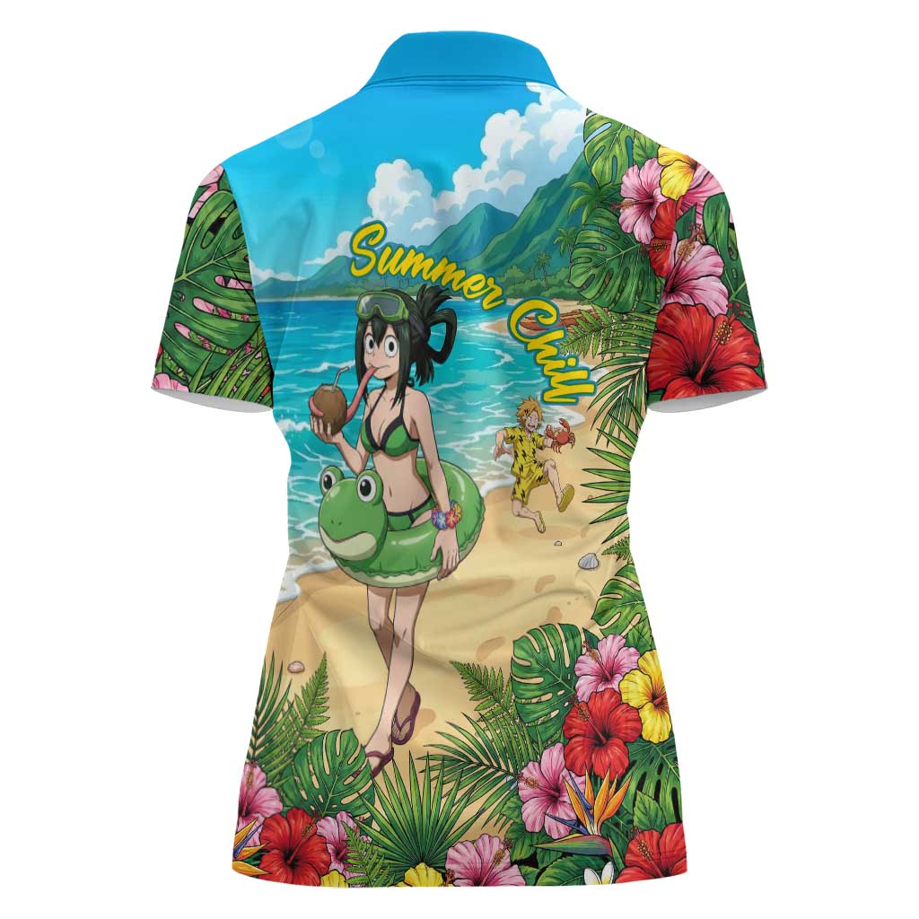 Tsuyu Asui Summer Chill Women Polo Shirt Tropical Anime Vacation Art