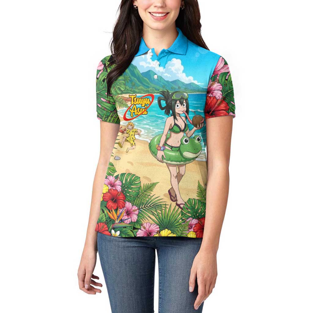 Tsuyu Asui Summer Chill Women Polo Shirt Tropical Anime Vacation Art
