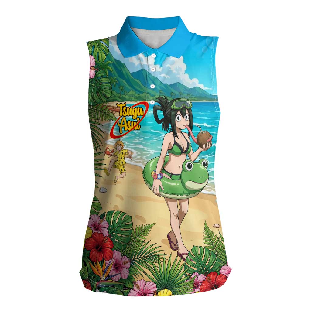 Tsuyu Asui Summer Chill Women Sleeveless Polo Shirt Tropical Anime Vacation Art