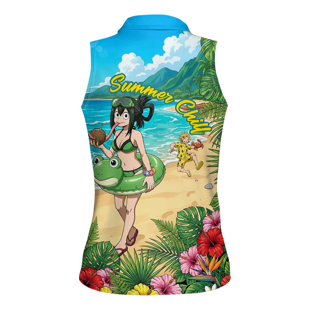 Tsuyu Asui Summer Chill Women Sleeveless Polo Shirt Tropical Anime Vacation Art