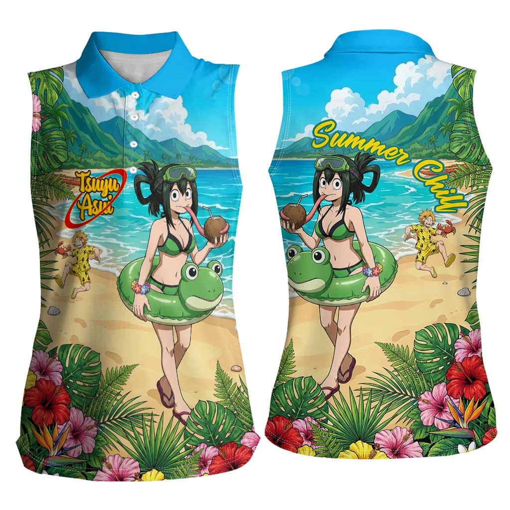 Tsuyu Asui Summer Chill Women Sleeveless Polo Shirt Tropical Anime Vacation Art
