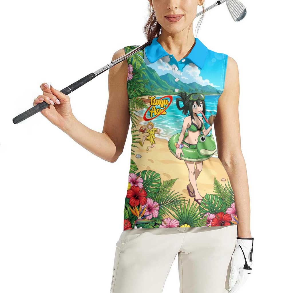 Tsuyu Asui Summer Chill Women Sleeveless Polo Shirt Tropical Anime Vacation Art