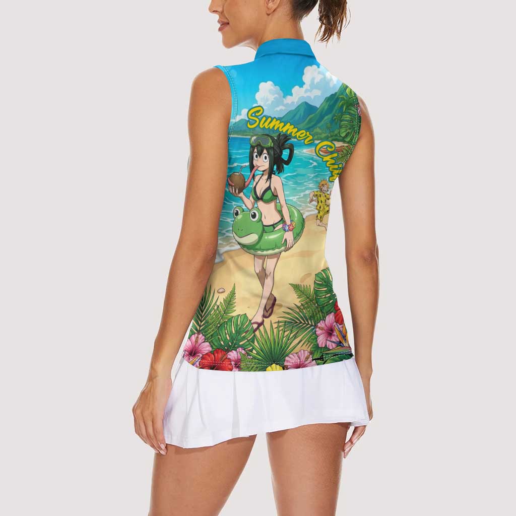 Tsuyu Asui Summer Chill Women Sleeveless Polo Shirt Tropical Anime Vacation Art