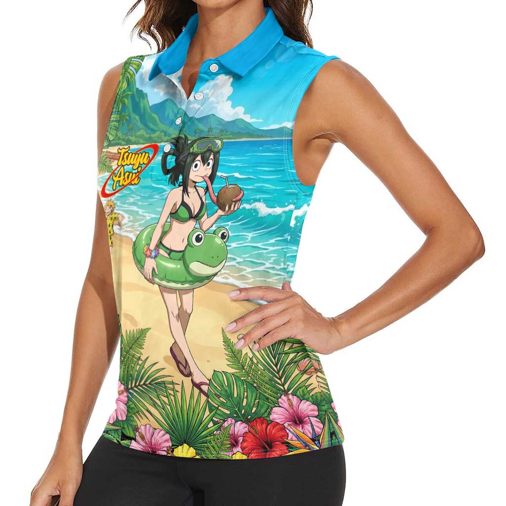 Tsuyu Asui Summer Chill Women Sleeveless Polo Shirt Tropical Anime Vacation Art