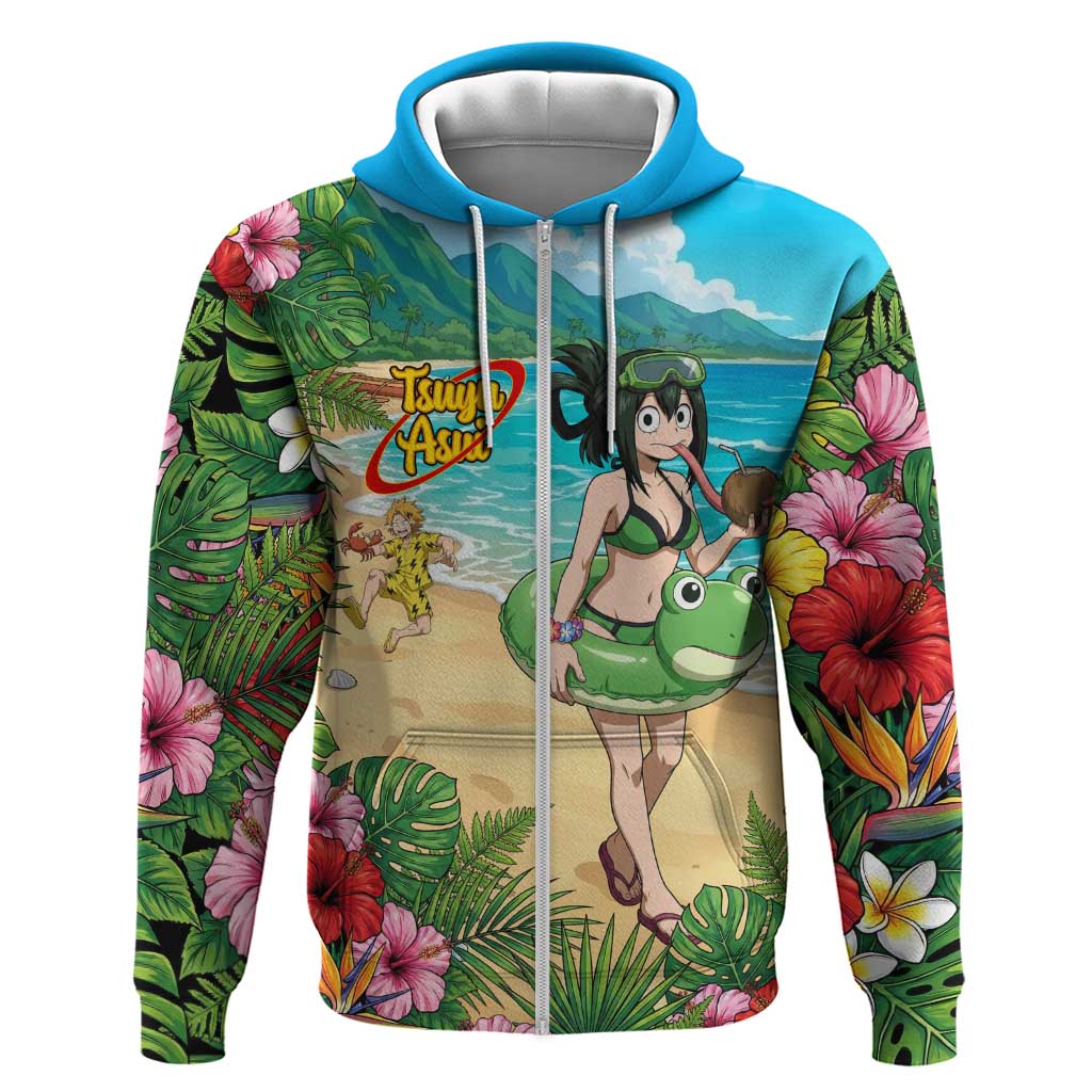 Tsuyu Asui Summer Chill Zip Hoodie Tropical Anime Vacation Art