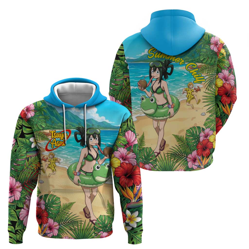 Tsuyu Asui Summer Chill Zip Hoodie Tropical Anime Vacation Art