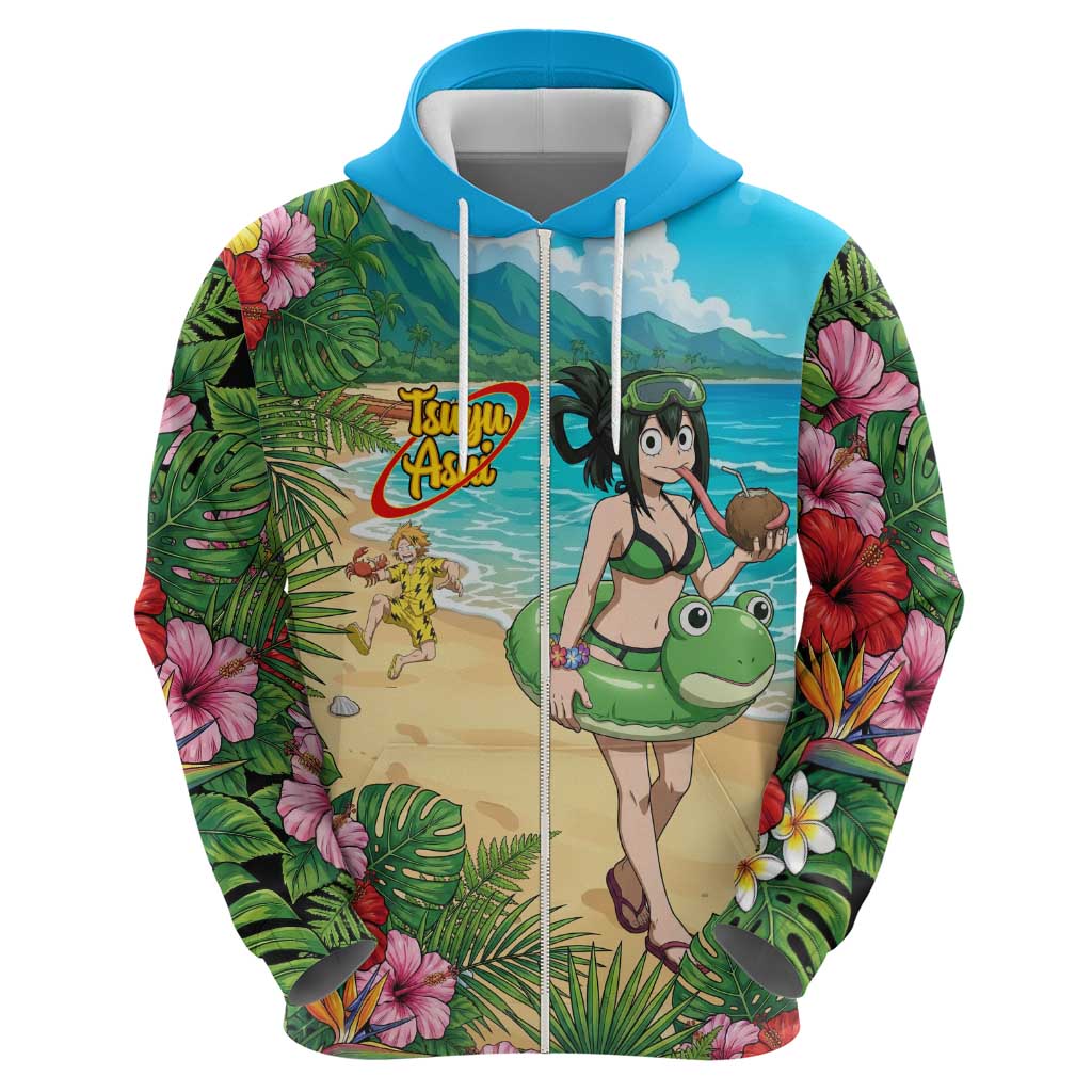 Tsuyu Asui Summer Chill Zip Hoodie Tropical Anime Vacation Art