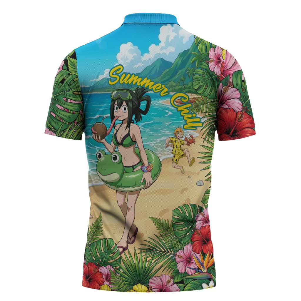 Tsuyu Asui Summer Chill Zipper Polo Shirt Tropical Anime Vacation Art