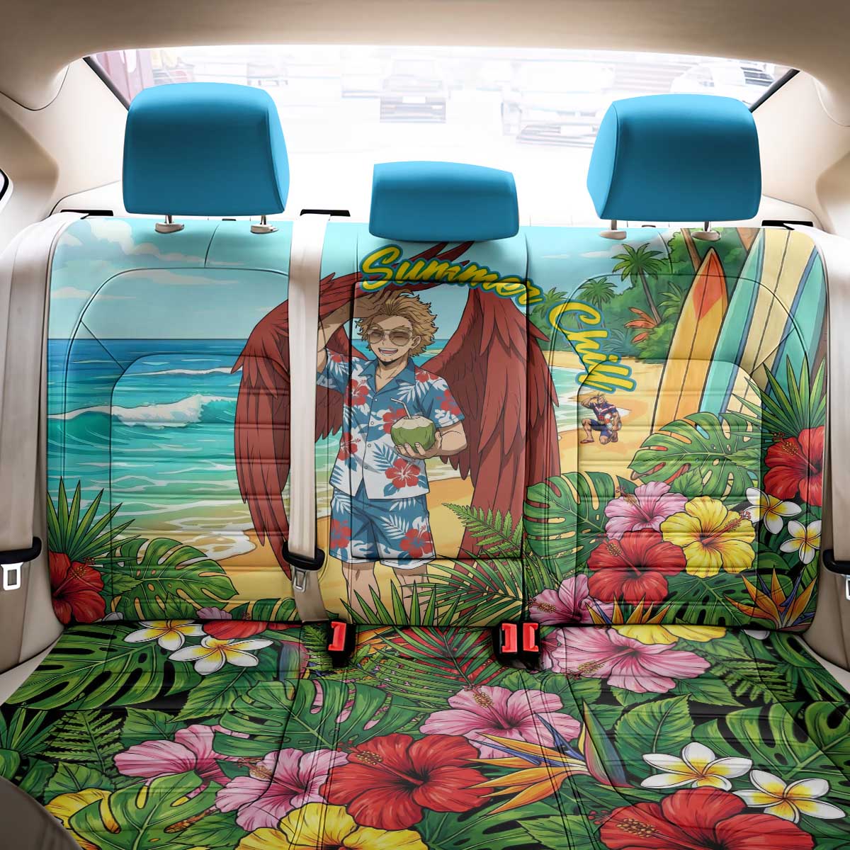 Hawks Summer Chill Back Car Seat Cover Tropical Anime Beach Vibes