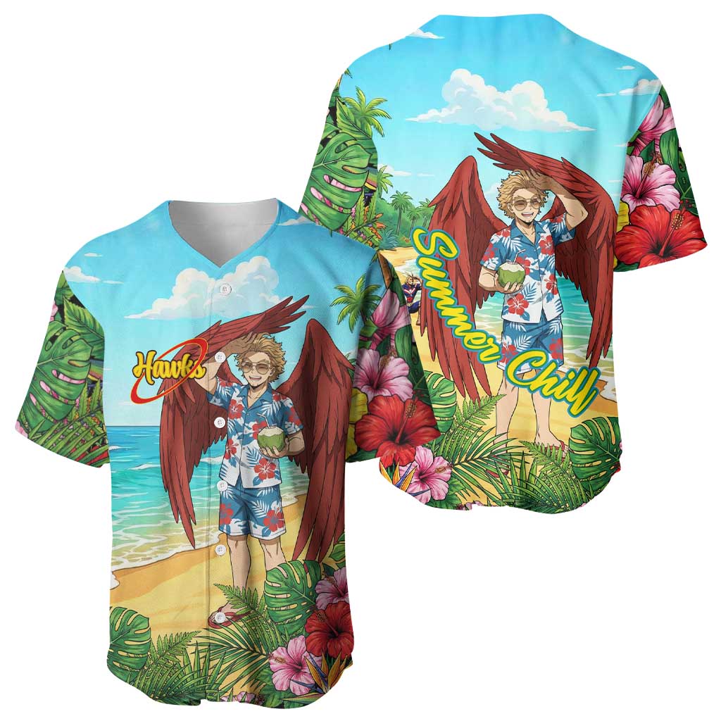 Hawks Summer Chill Baseball Jersey Tropical Anime Beach Vibes