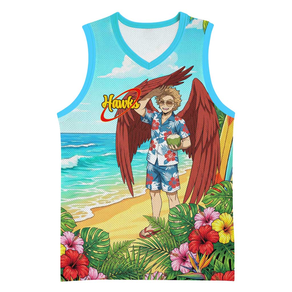 Hawks Summer Chill Basketball Jersey Tropical Anime Beach Vibes