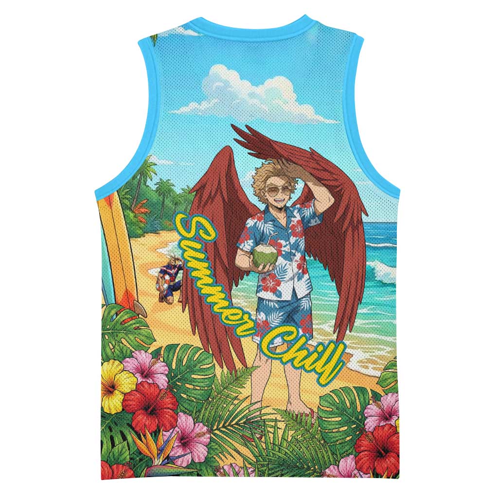 Hawks Summer Chill Basketball Jersey Tropical Anime Beach Vibes