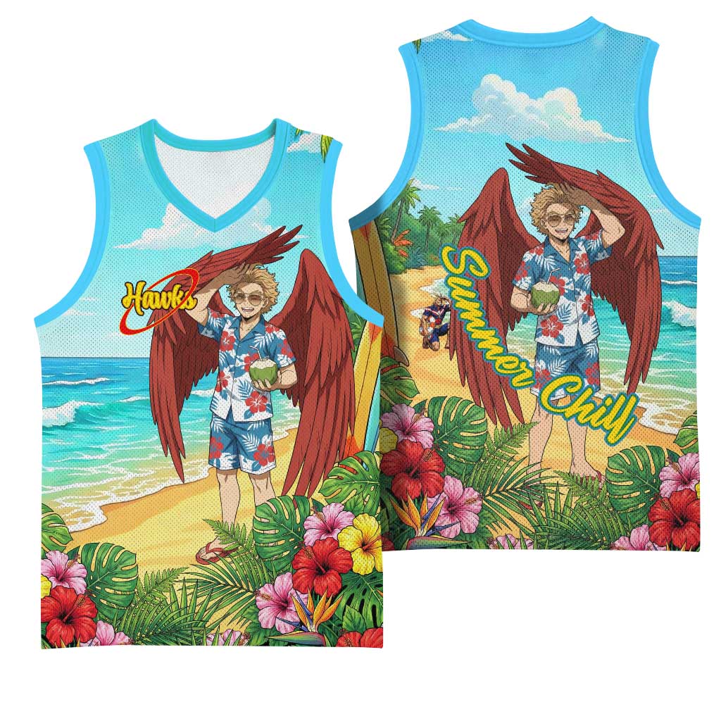 Hawks Summer Chill Basketball Jersey Tropical Anime Beach Vibes