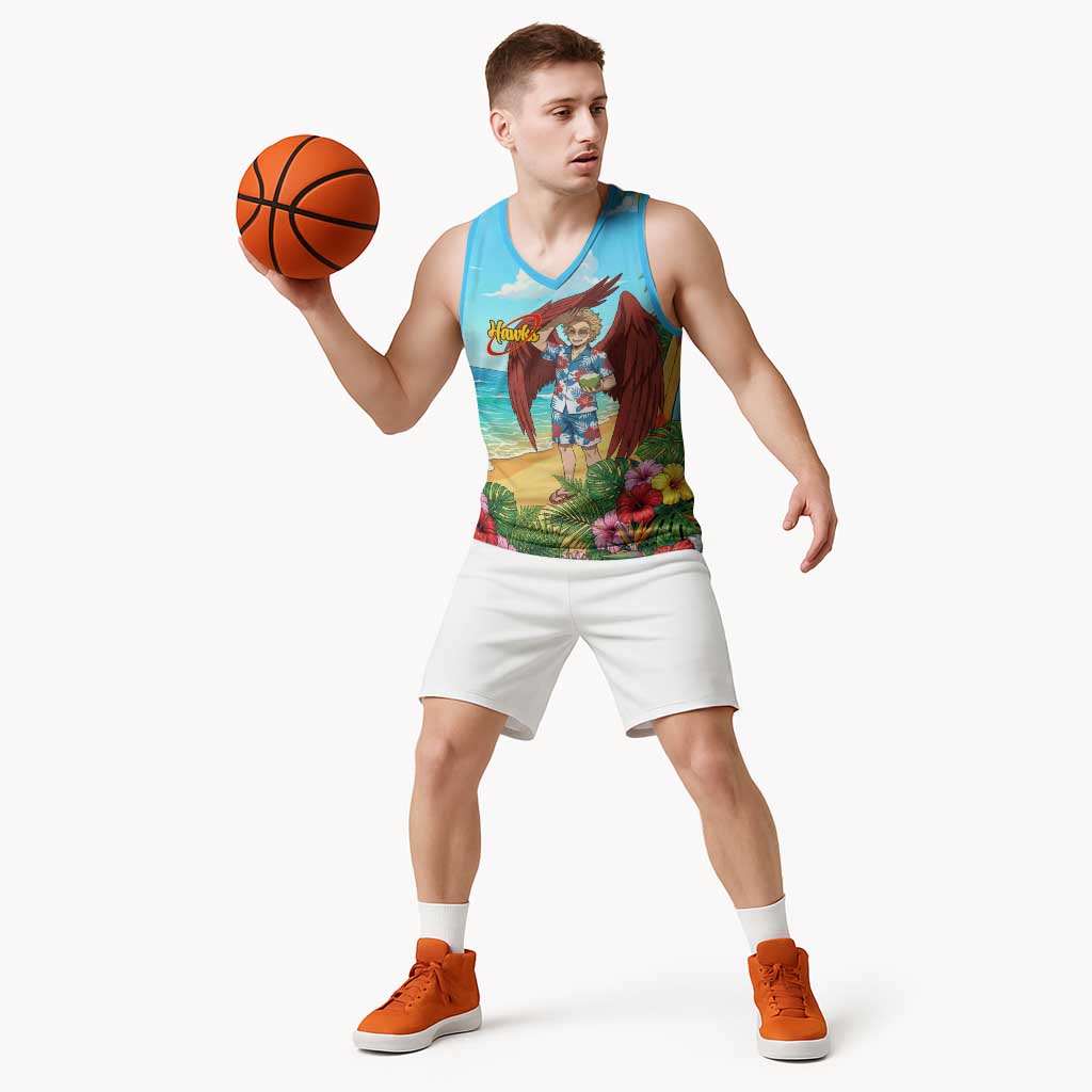 Hawks Summer Chill Basketball Jersey Tropical Anime Beach Vibes