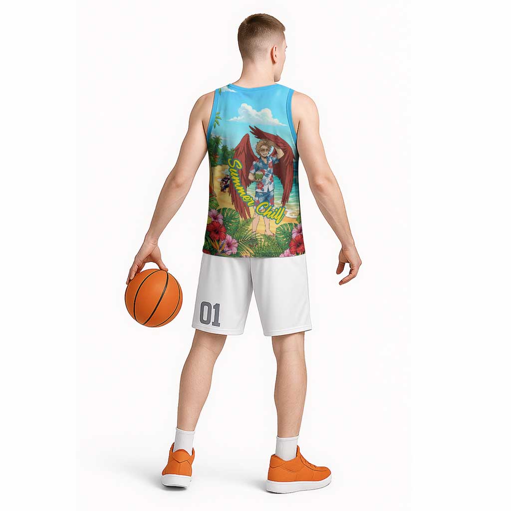 Hawks Summer Chill Basketball Jersey Tropical Anime Beach Vibes