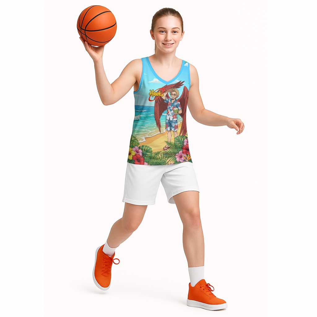 Hawks Summer Chill Basketball Jersey Tropical Anime Beach Vibes