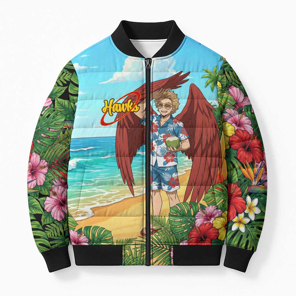 Hawks Summer Chill Bomber Puffer Jacket Tropical Anime Beach Vibes