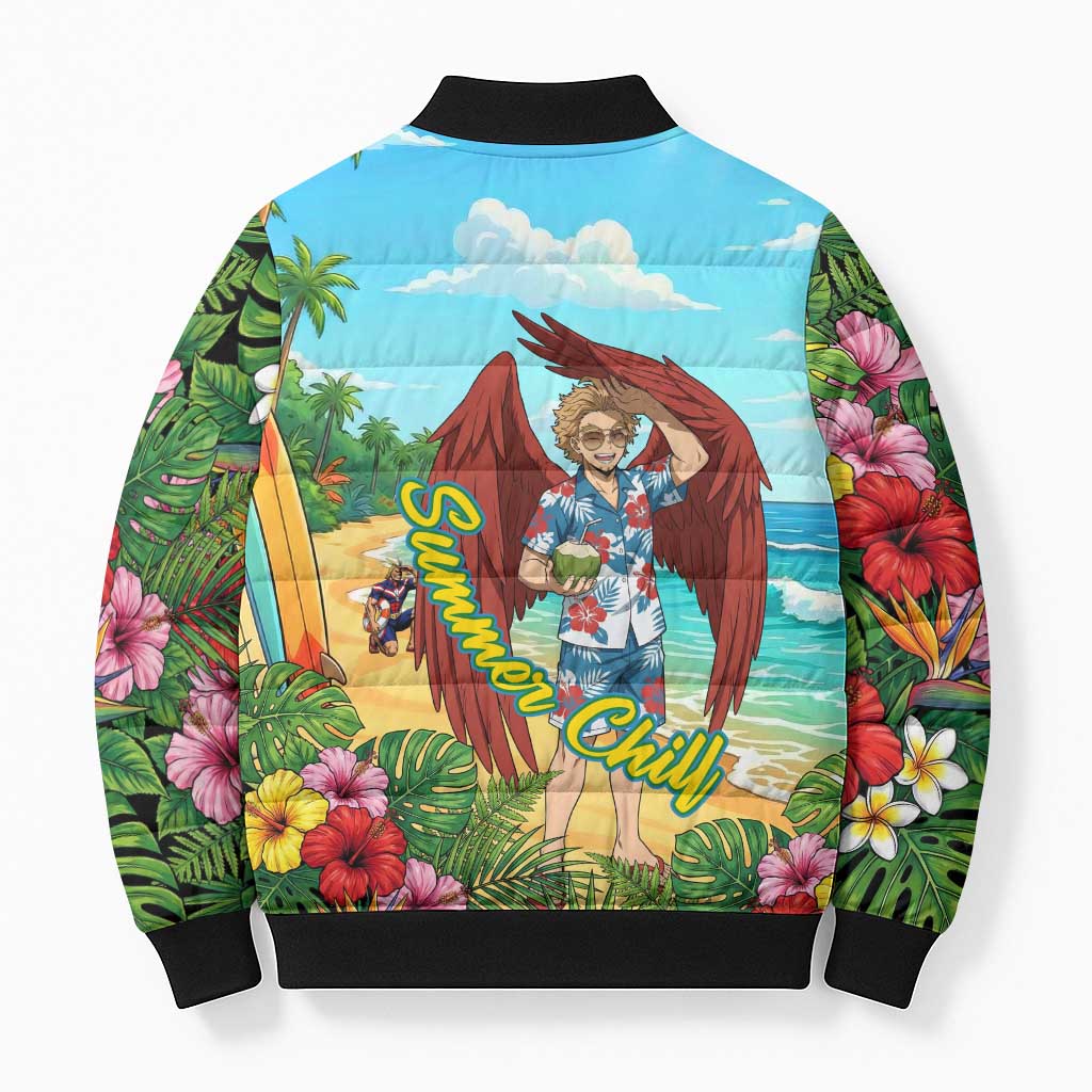 Hawks Summer Chill Bomber Puffer Jacket Tropical Anime Beach Vibes