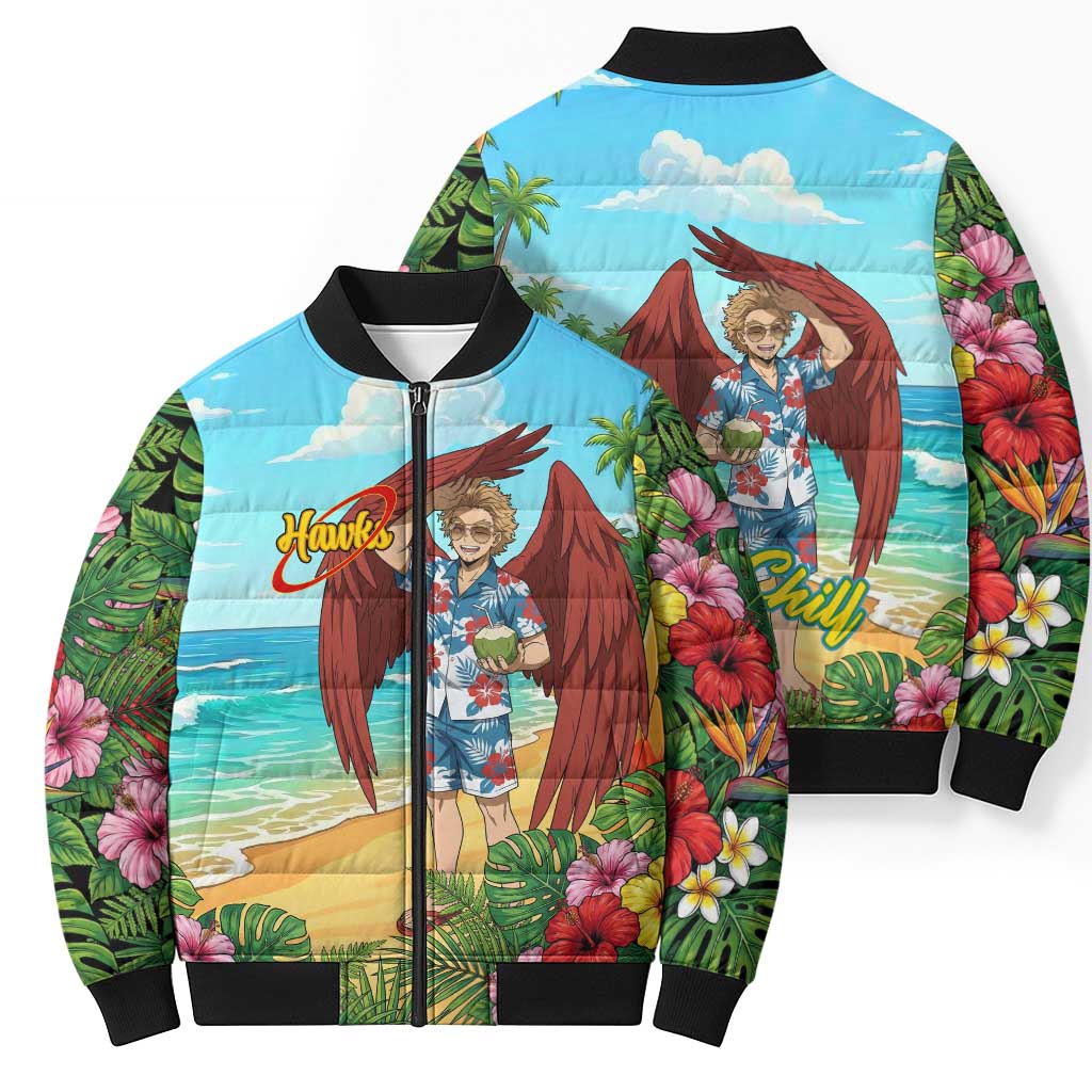 Hawks Summer Chill Bomber Puffer Jacket Tropical Anime Beach Vibes