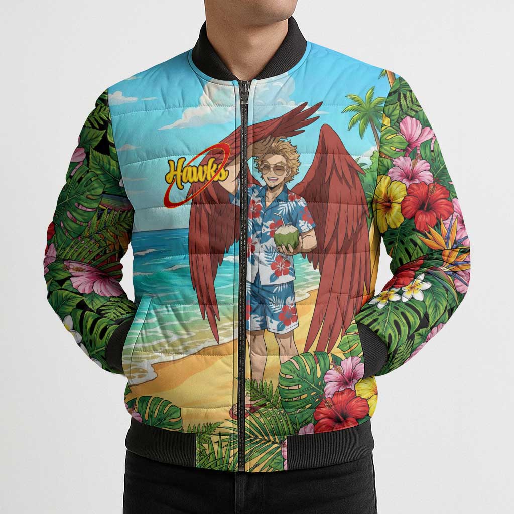 Hawks Summer Chill Bomber Puffer Jacket Tropical Anime Beach Vibes