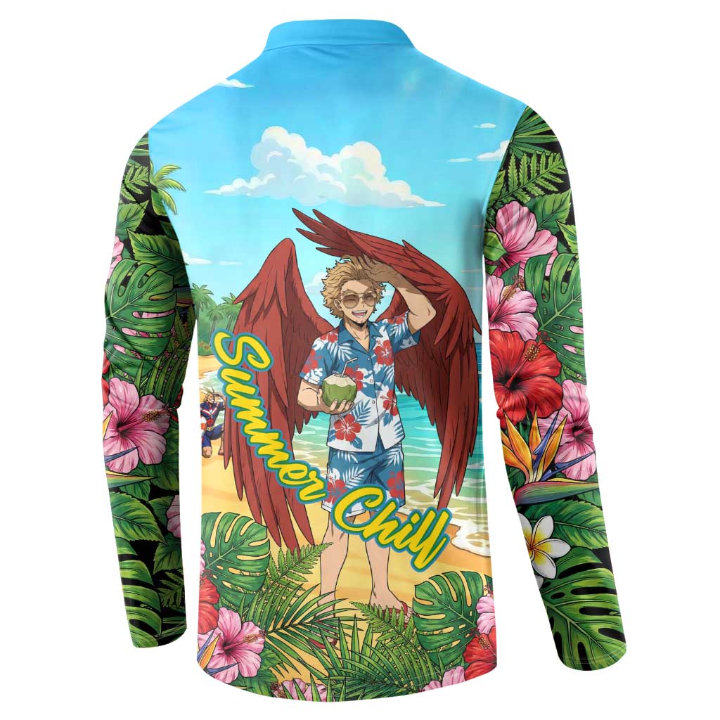 Hawks Summer Chill Button Sweatshirt Tropical Anime Beach Vibes
