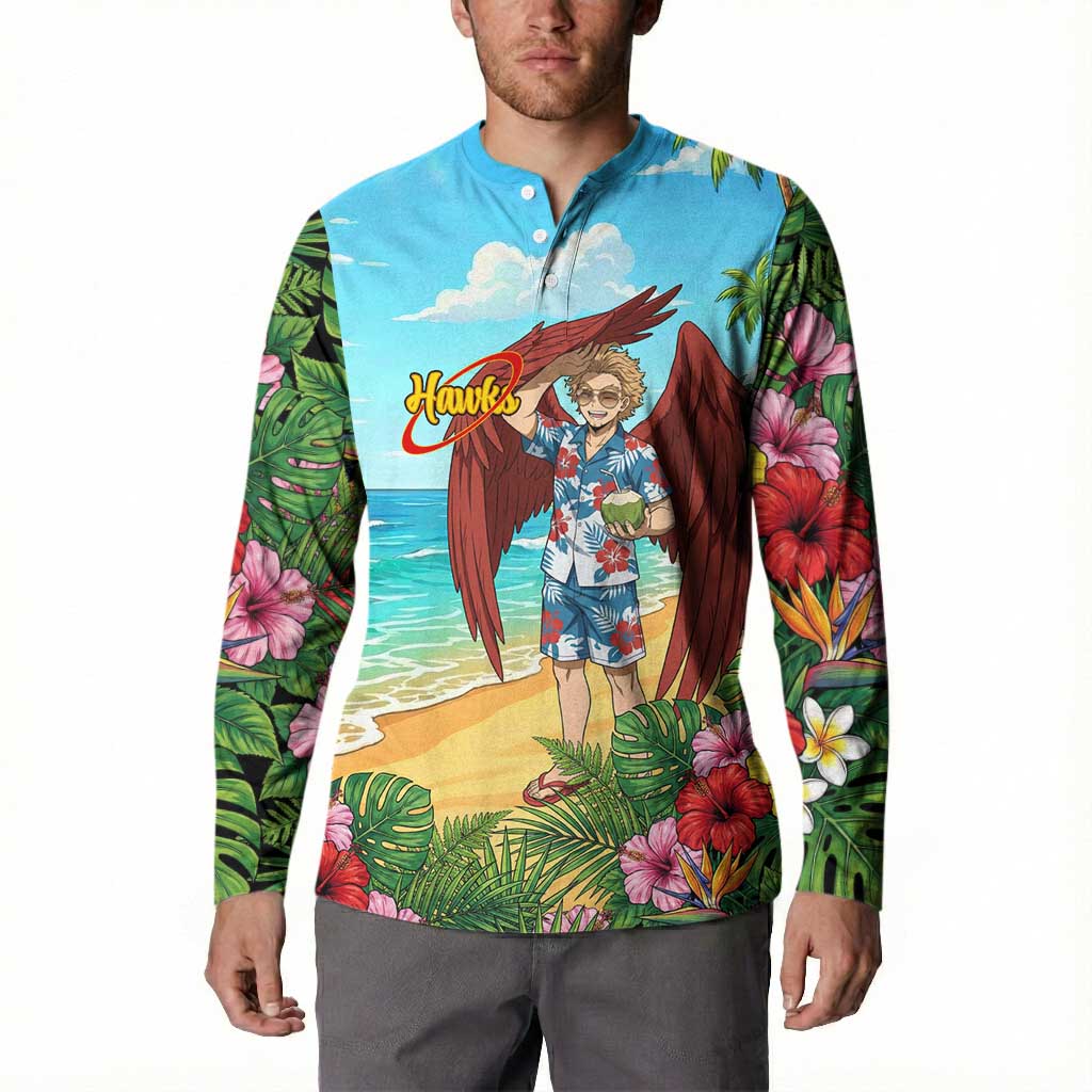 Hawks Summer Chill Button Sweatshirt Tropical Anime Beach Vibes