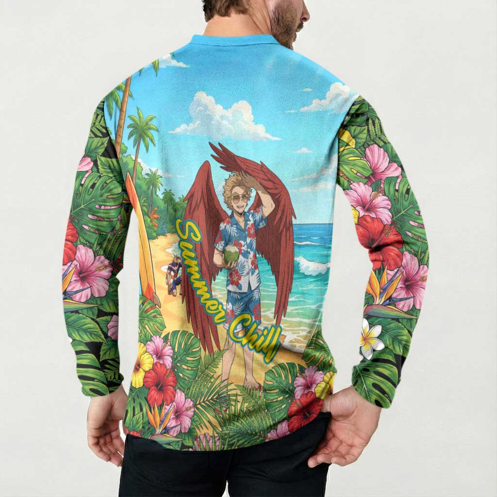 Hawks Summer Chill Button Sweatshirt Tropical Anime Beach Vibes
