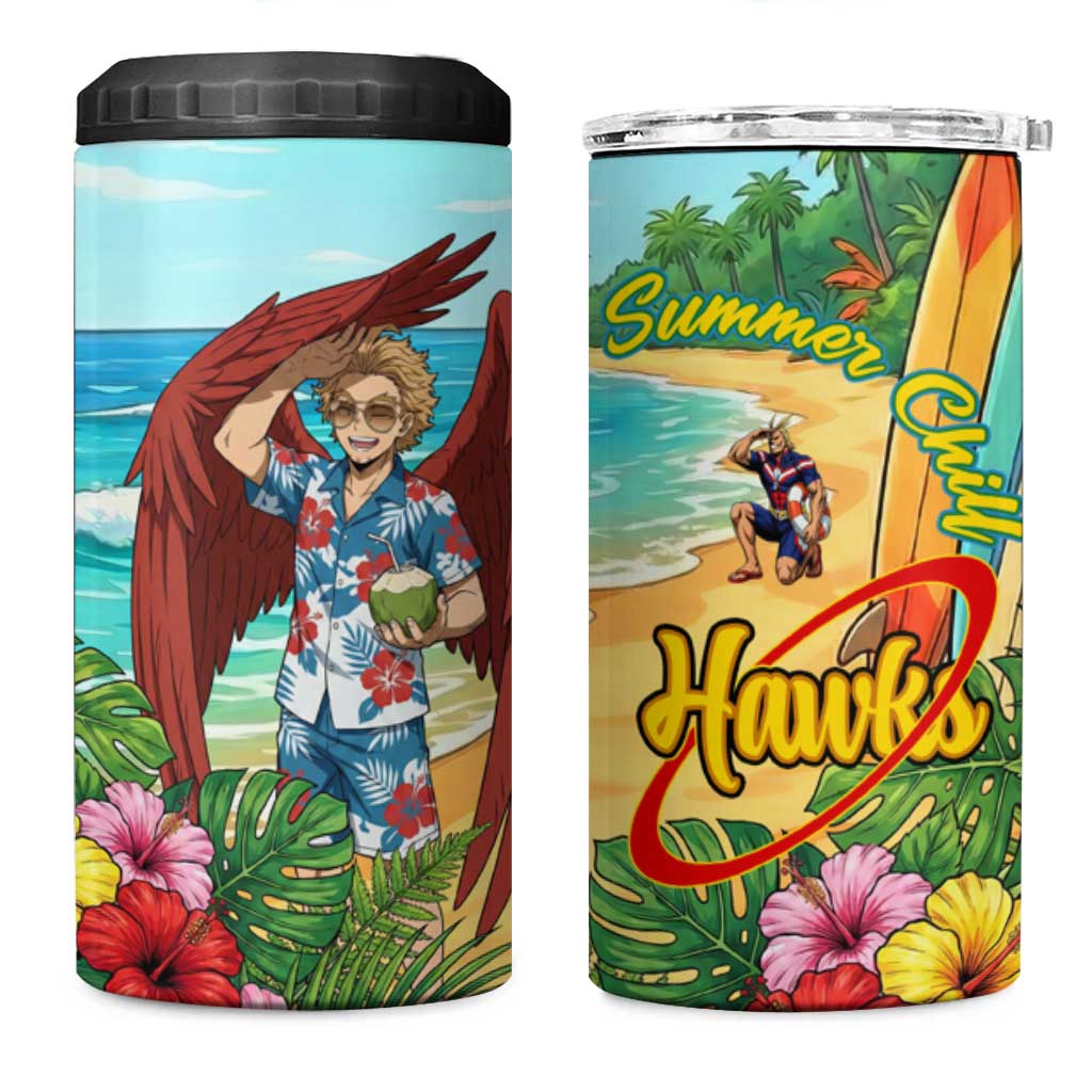Hawks Summer Chill 4 in 1 Can Cooler Tumbler Tropical Anime Beach Vibes