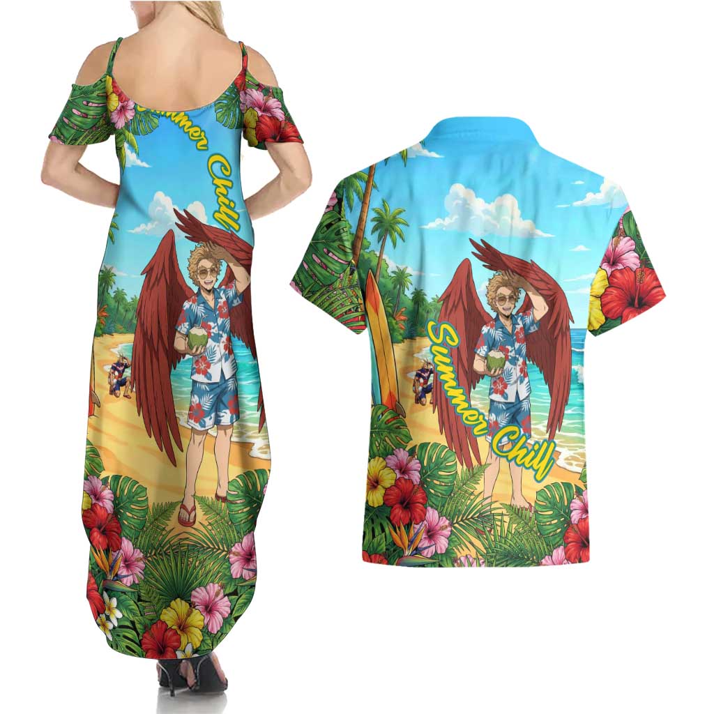 Hawks Summer Chill Couples Matching Summer Maxi Dress and Hawaiian Shirt Tropical Anime Beach Vibes