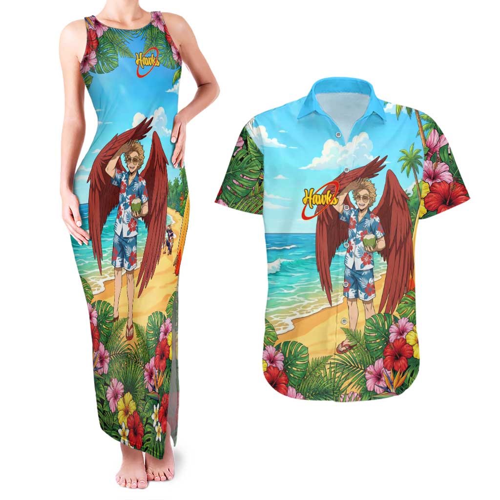 Hawks Summer Chill Couples Matching Tank Maxi Dress and Hawaiian Shirt Tropical Anime Beach Vibes