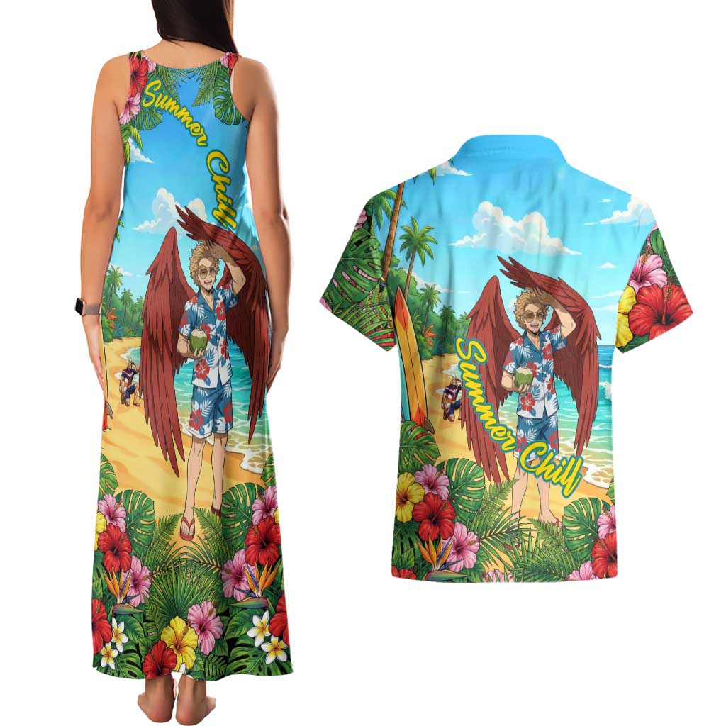 Hawks Summer Chill Couples Matching Tank Maxi Dress and Hawaiian Shirt Tropical Anime Beach Vibes