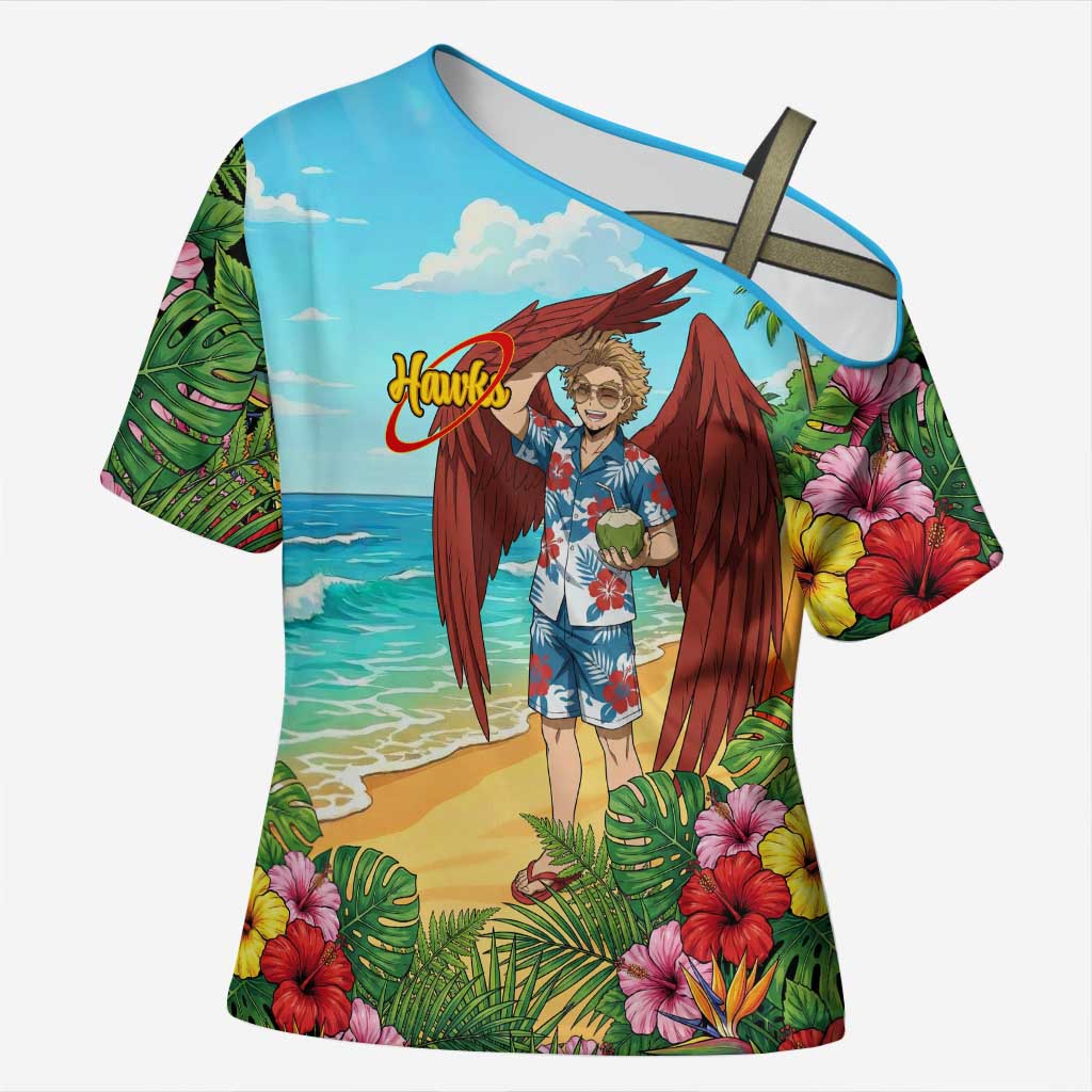 Hawks Summer Chill Cross Shoulder Shirt Tropical Anime Beach Vibes