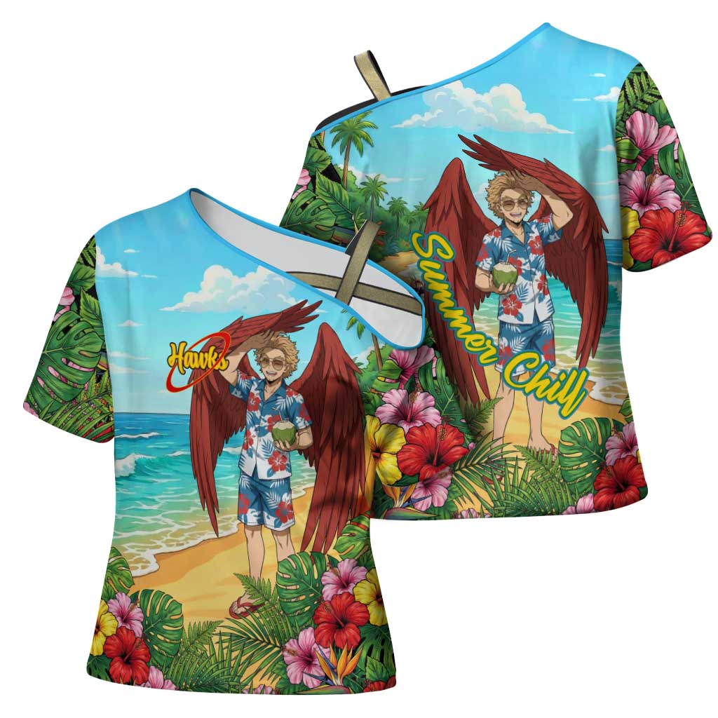 Hawks Summer Chill Cross Shoulder Shirt Tropical Anime Beach Vibes