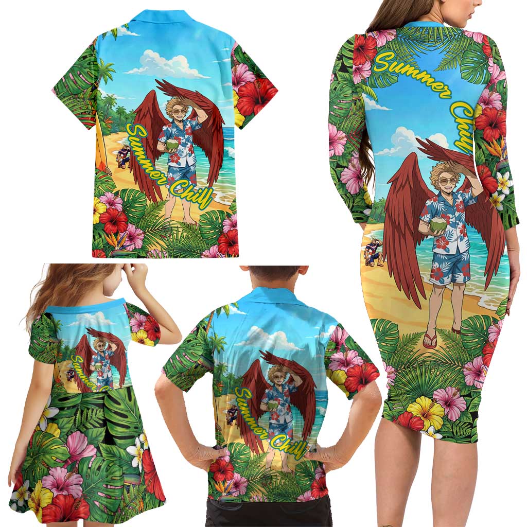 Hawks Summer Chill Family Matching Long Sleeve Bodycon Dress and Hawaiian Shirt Tropical Anime Beach Vibes
